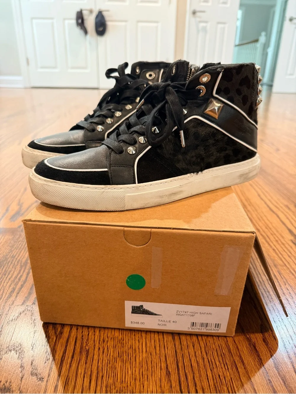 Zadig and Voltaire Womens Black High-Top Sneakers with Stud Accents